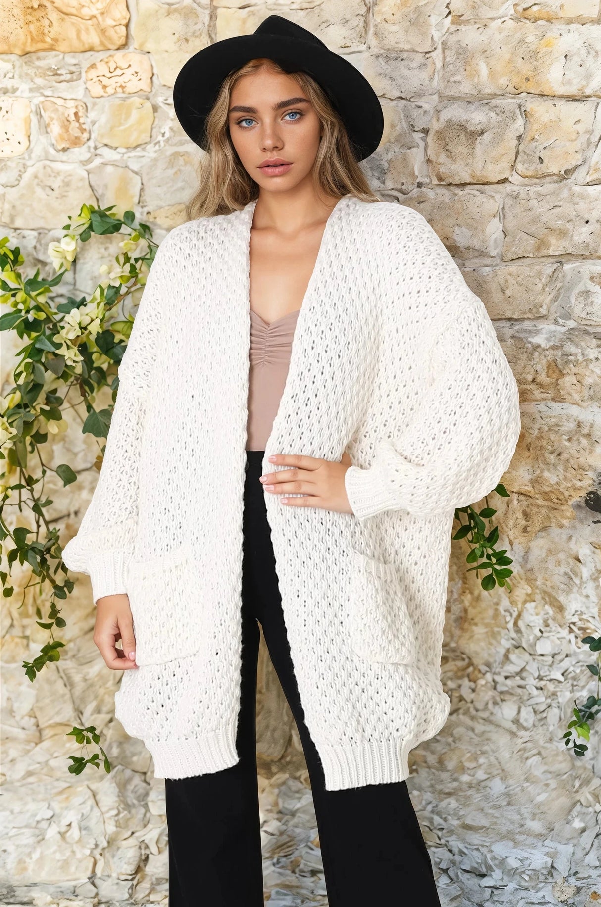 Ricki Cardigan - Open Front Chunky Knit Cardigan in Cream