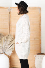 Ricki Cardigan - Open Front Chunky Knit Cardigan in Cream