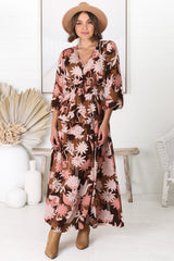 Elza Maxi Dress - A line dress with Bell Sleeves in our Ruth Print