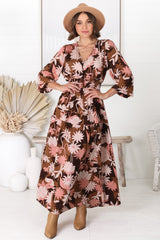 Elza Maxi Dress - A line dress with Bell Sleeves in our Ruth Print