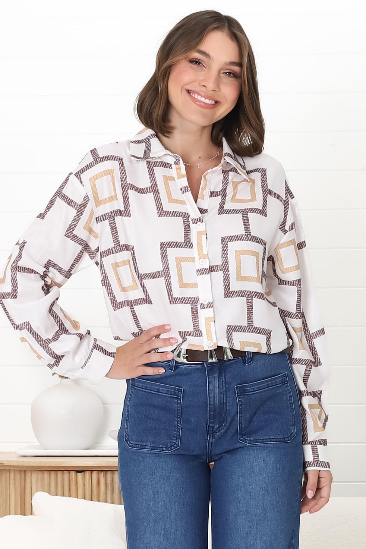 Ellie Shirt - Collared Button Down Shirt in Leo Print