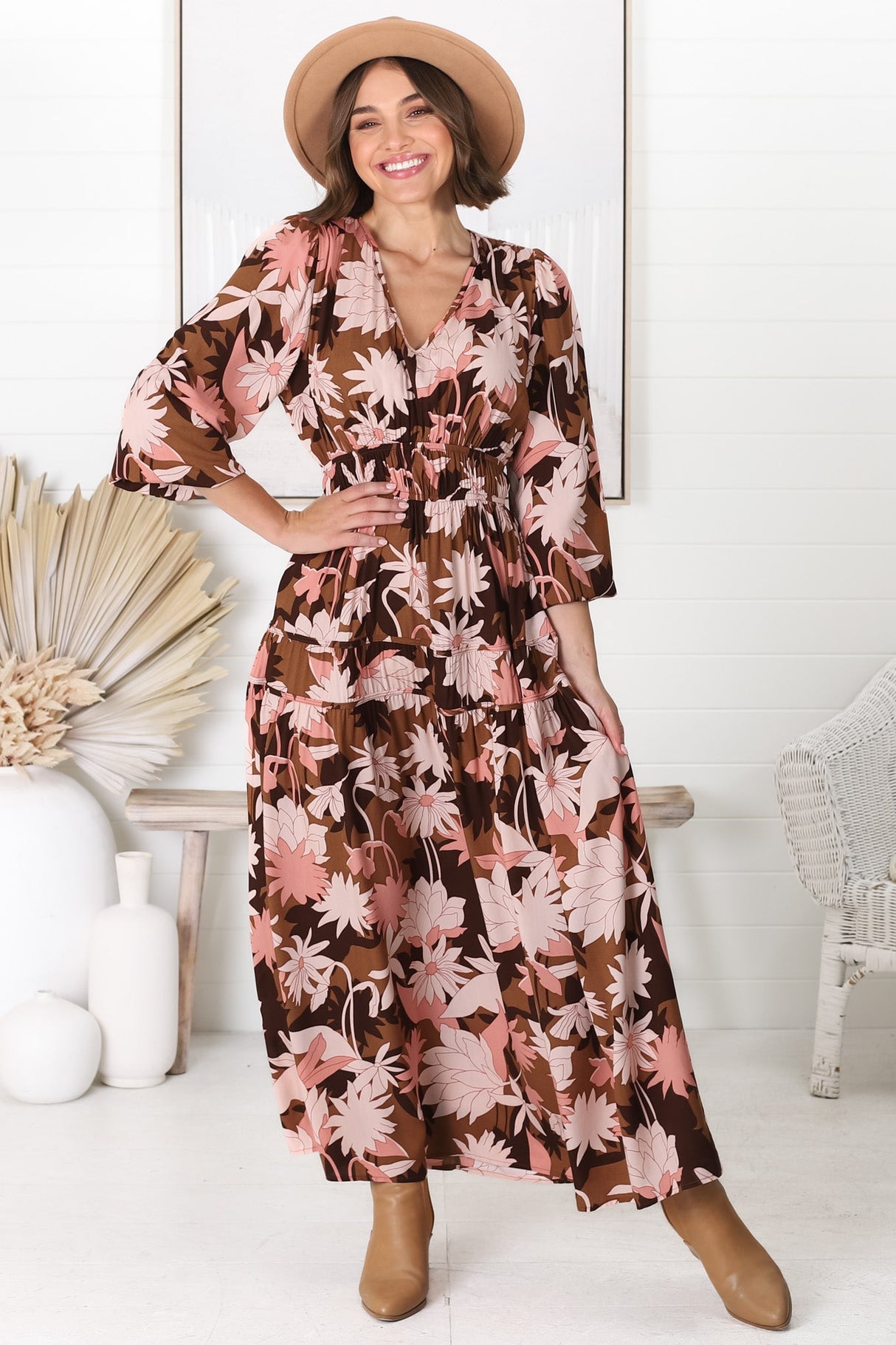 Elza Maxi Dress - A line dress with Bell Sleeves in our Ruth Print