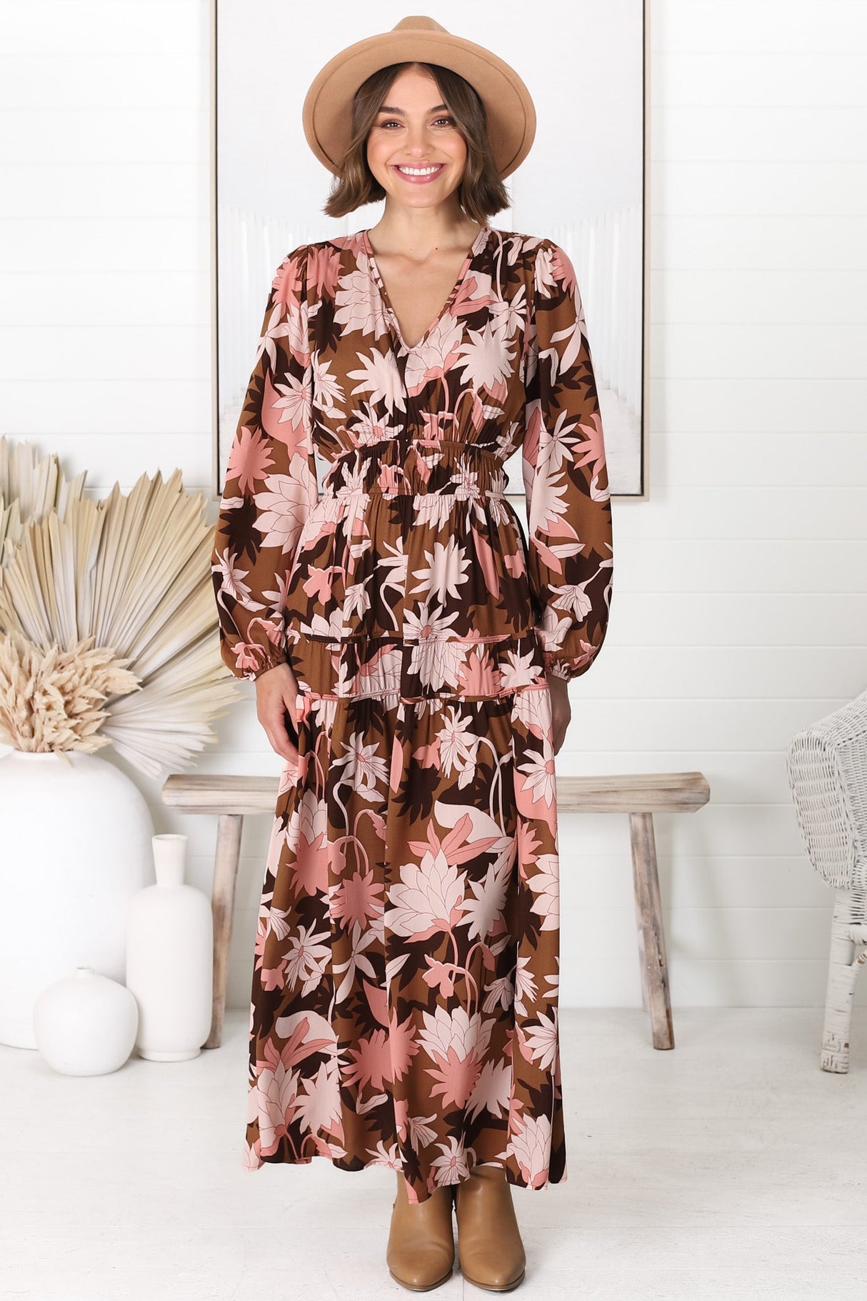 Elza Maxi Dress - A line dress with Bell Sleeves in our Ruth Print