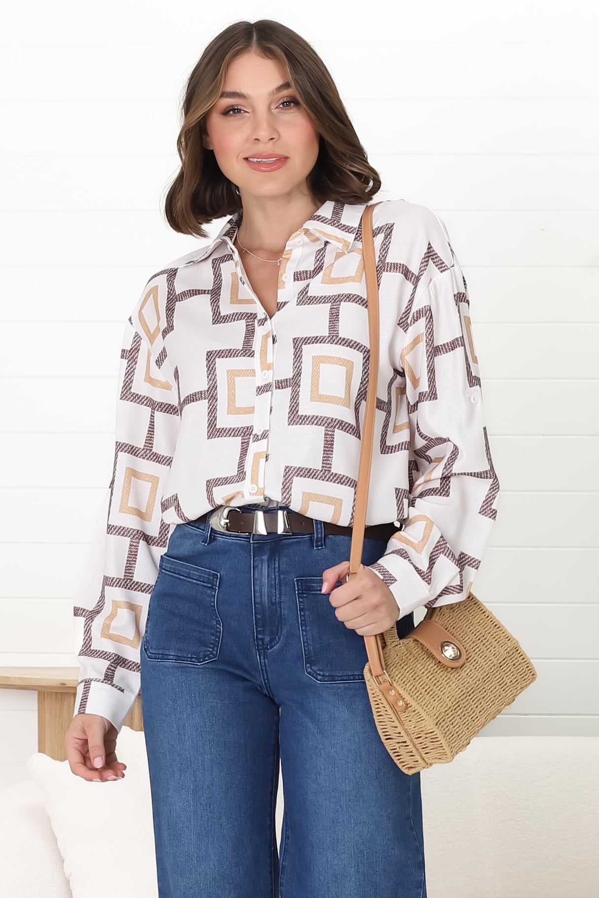 Ellie Shirt - Collared Button Down Shirt in Leo Print