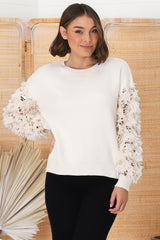 Rosa Jumper - Fluffy Sequin Long Sleeve Jumper in Cream