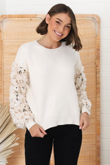 Rosa Jumper - Fluffy Sequin Long Sleeve Jumper in Cream