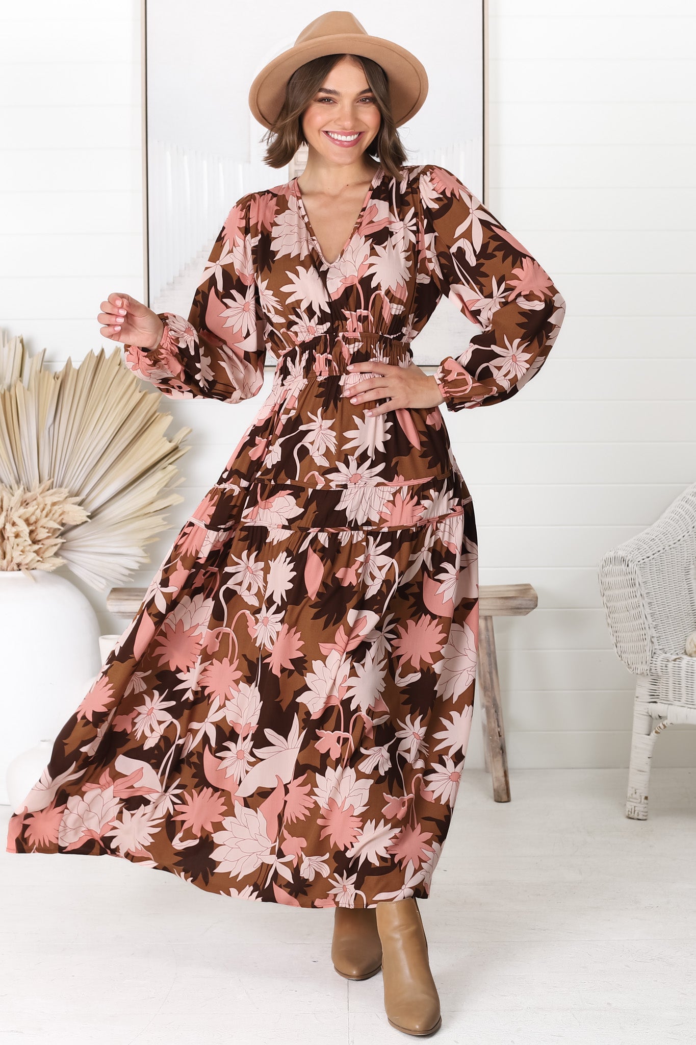 Elza Maxi Dress - A line dress with Bell Sleeves in our Ruth Print