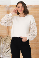 Rosa Jumper - Fluffy Sequin Long Sleeve Jumper in Cream