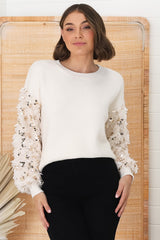 Rosa Jumper - Fluffy Sequin Long Sleeve Jumper in Cream