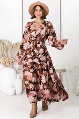 Elza Maxi Dress - A line dress with Bell Sleeves in our Ruth Print