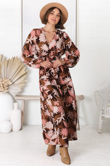 Elza Maxi Dress - A line dress with Bell Sleeves in our Ruth Print