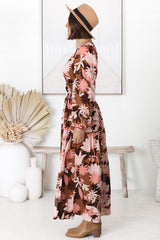 Elza Maxi Dress - A line dress with Bell Sleeves in our Ruth Print