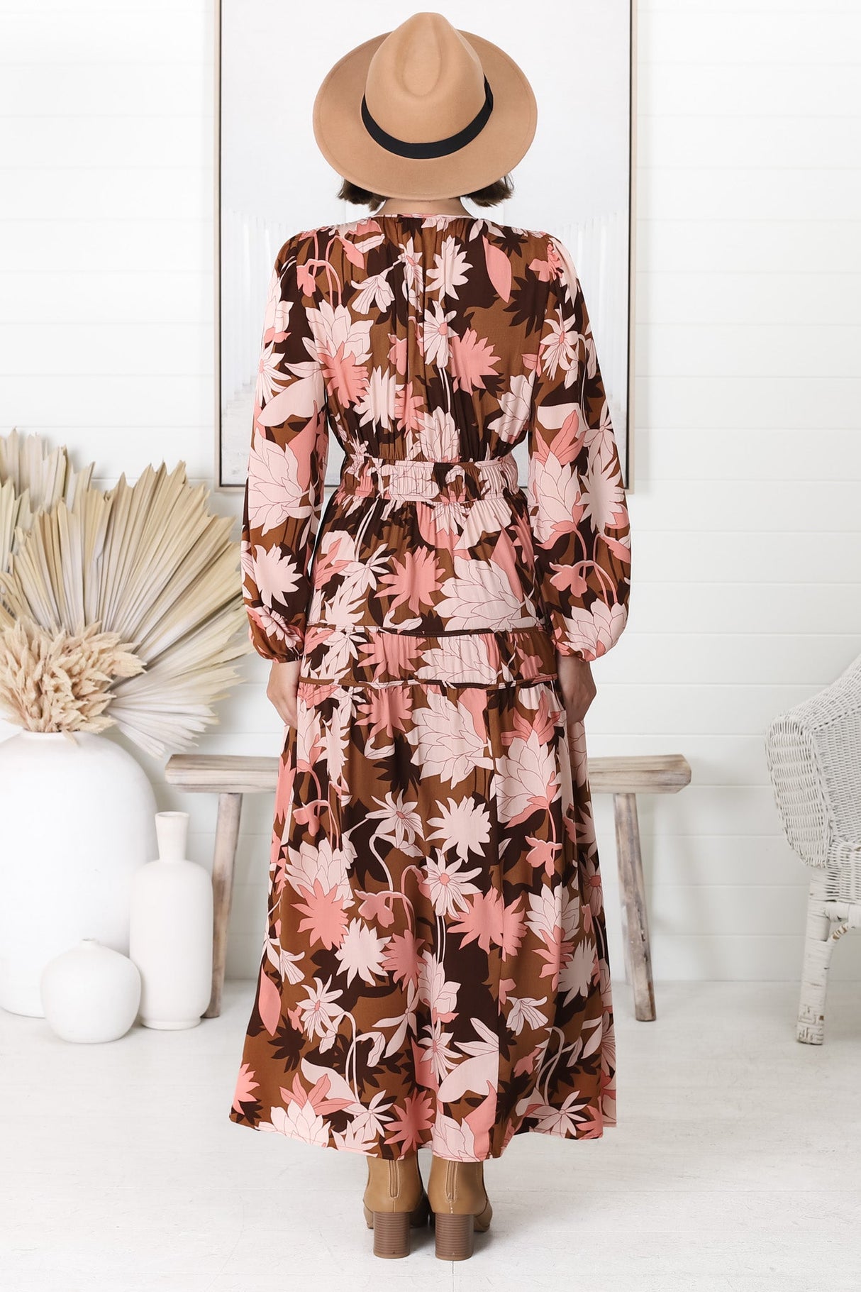 Elza Maxi Dress - A line dress with Bell Sleeves in our Ruth Print