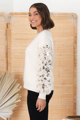 Rosa Jumper - Fluffy Sequin Long Sleeve Jumper in Cream