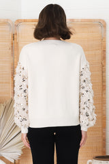 Rosa Jumper - Fluffy Sequin Long Sleeve Jumper in Cream