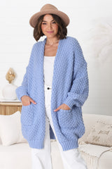 Ricki Cardigan - Open Front Chunky Knit Cardigan in Powder Blue