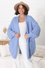 Ricki Cardigan - Open Front Chunky Knit Cardigan in Powder Blue