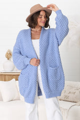 Ricki Cardigan - Open Front Chunky Knit Cardigan in Powder Blue