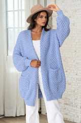 Ricki Cardigan - Open Front Chunky Knit Cardigan in Powder Blue