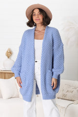 Ricki Cardigan - Open Front Chunky Knit Cardigan in Powder Blue