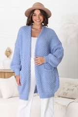 Ricki Cardigan - Open Front Chunky Knit Cardigan in Powder Blue