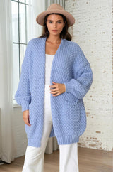 Ricki Cardigan - Open Front Chunky Knit Cardigan in Powder Blue