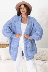 Ricki Cardigan - Open Front Chunky Knit Cardigan in Powder Blue