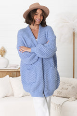 Ricki Cardigan - Open Front Chunky Knit Cardigan in Powder Blue