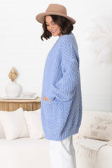 Ricki Cardigan - Open Front Chunky Knit Cardigan in Powder Blue