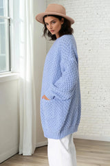 Ricki Cardigan - Open Front Chunky Knit Cardigan in Powder Blue