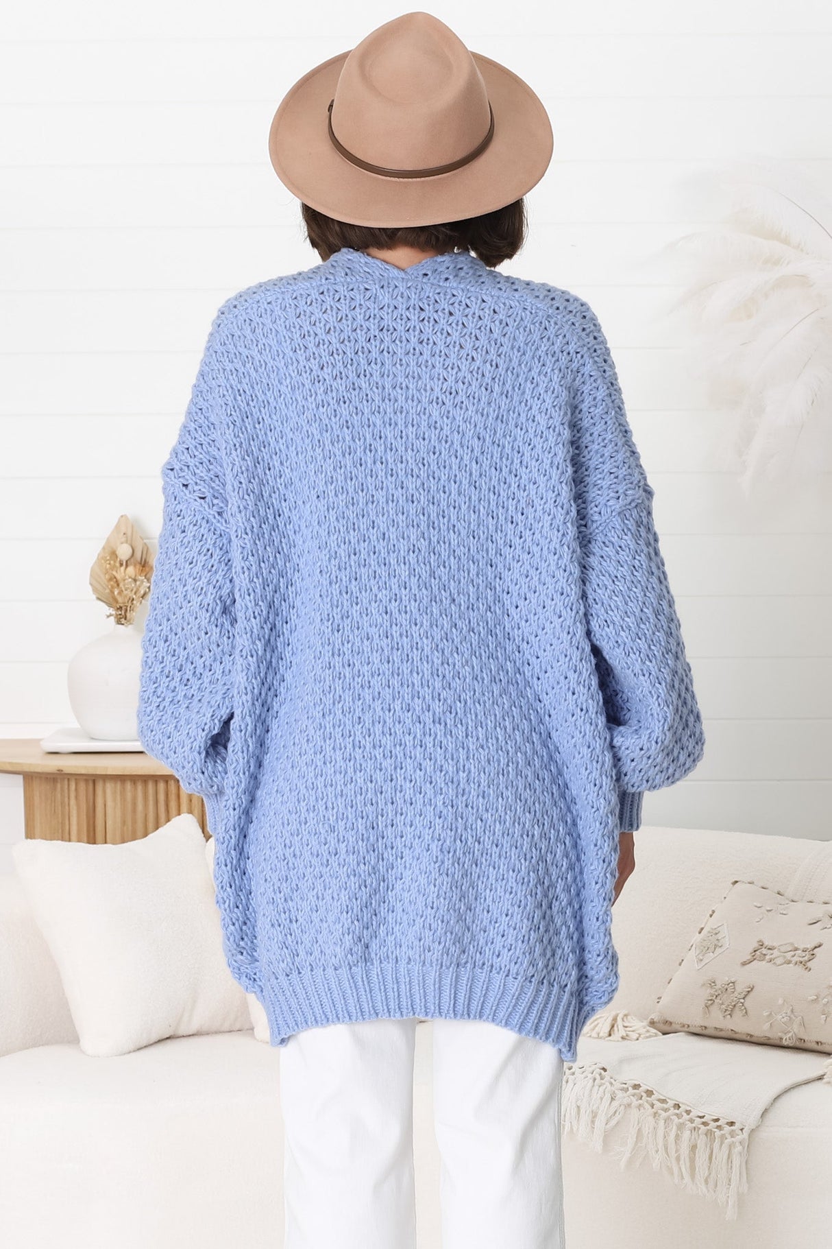 Ricki Cardigan - Open Front Chunky Knit Cardigan in Powder Blue