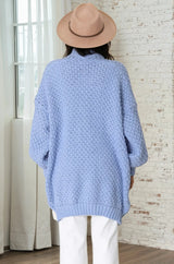 Ricki Cardigan - Open Front Chunky Knit Cardigan in Powder Blue