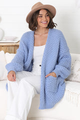 Ricki Cardigan - Open Front Chunky Knit Cardigan in Powder Blue