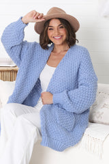 Ricki Cardigan - Open Front Chunky Knit Cardigan in Powder Blue