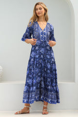 Sky Maxi Dress - A Line Dress with Front Split and Flute Sleeves in Janger Print