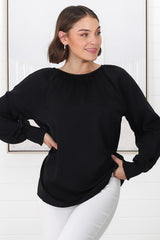 Kari Blouse - Pull Over Blouse with Long Balloon Sleeves in Black