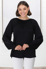 Kari Blouse - Pull Over Blouse with Long Balloon Sleeves in Black