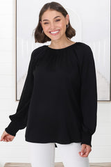 Kari Blouse - Pull Over Blouse with Long Balloon Sleeves in Black