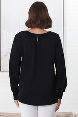 Kari Blouse - Pull Over Blouse with Long Balloon Sleeves in Black