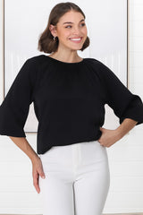 Kari Blouse - Pull Over Blouse with Long Balloon Sleeves in Black