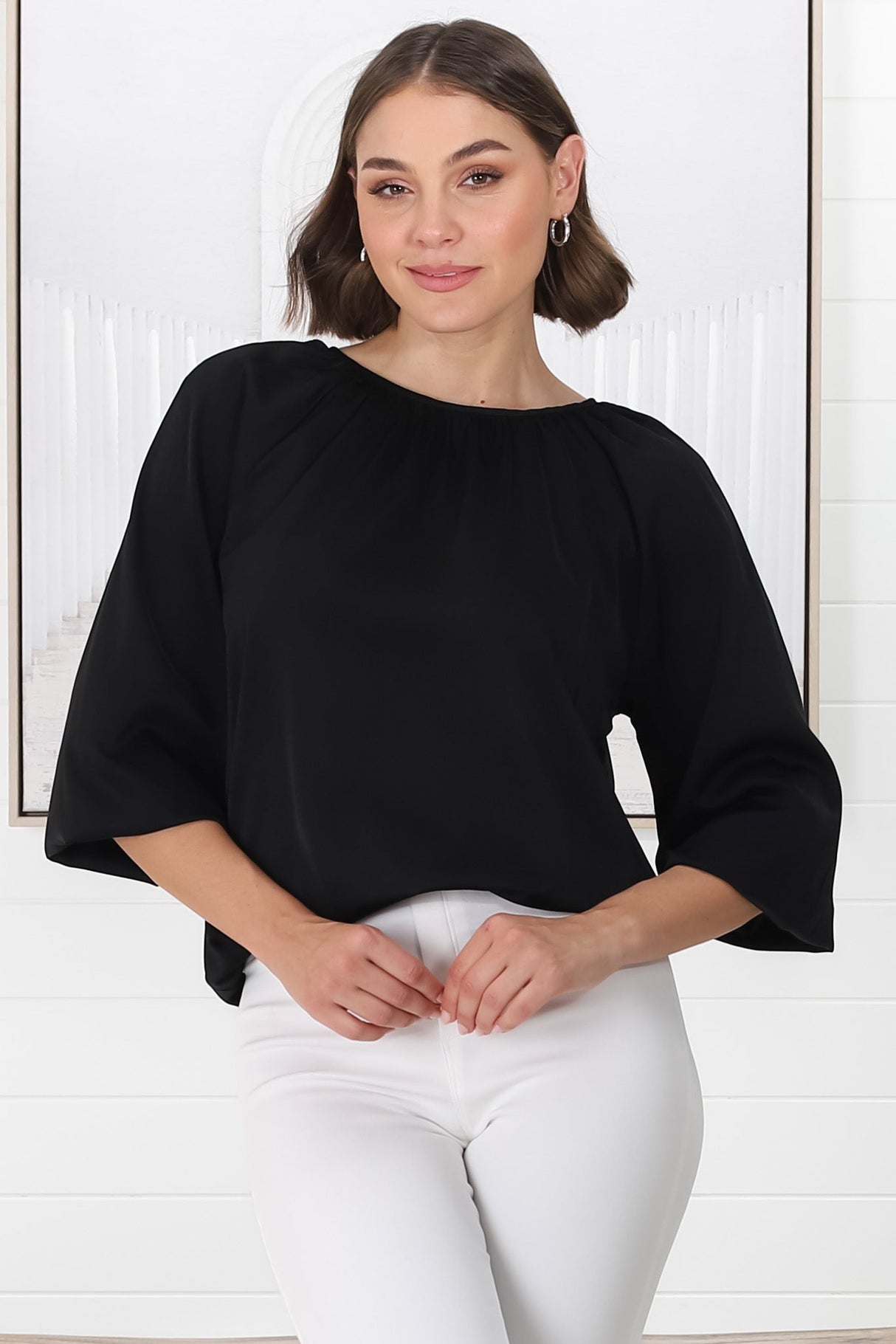 Kari Blouse - Pull Over Blouse with Long Balloon Sleeves in Black