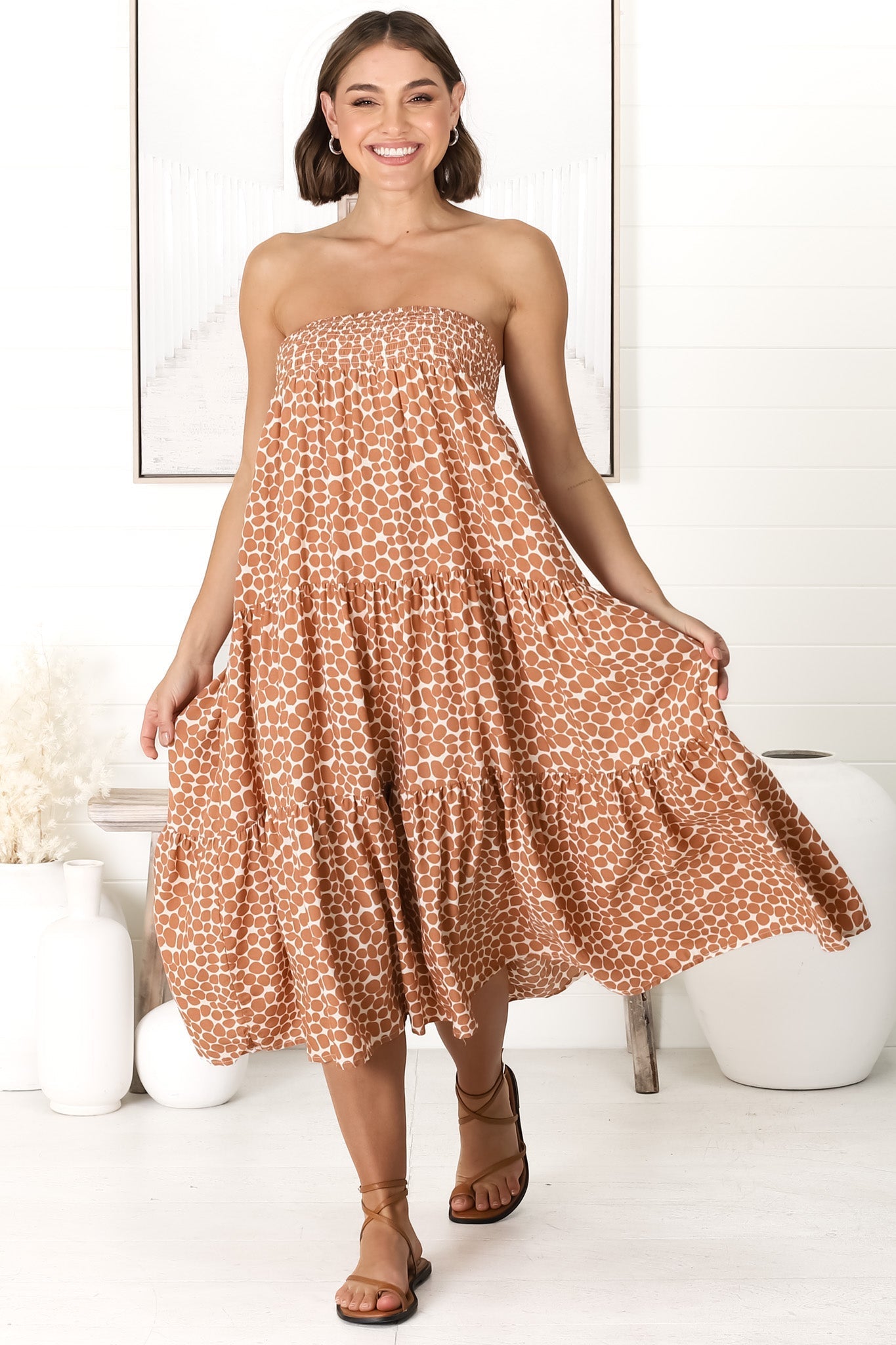 Aminah Maxi Skirt/Midi Dress - Shirred Waistband Tiered Skirt or Dress in Rust