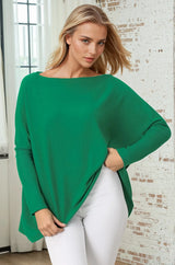 Belinda Knit Top - Boat Neckline Boxy Batwing Top in Green