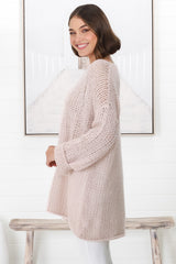 Connie Jumper - Open Knit V Neck Jumper in Pink