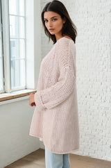 Connie Jumper - Open Knit V Neck Jumper in Pink