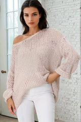 Connie Jumper - Open Knit V Neck Jumper in Pink