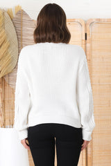 Ruthie Knit Top - Pom Pom Open Knit Decal Jumper in White