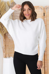 Havanah Knit Top - Boat Neckline Ribbed Top in White