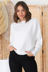 Havanah Knit Top - Boat Neckline Ribbed Top in White