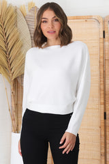 Havanah Knit Top - Boat Neckline Ribbed Top in White